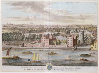Palácio de Lambeth, sede do Arcebispo de Cantuária, gravado por Johannes Kip (c.1652-1722)